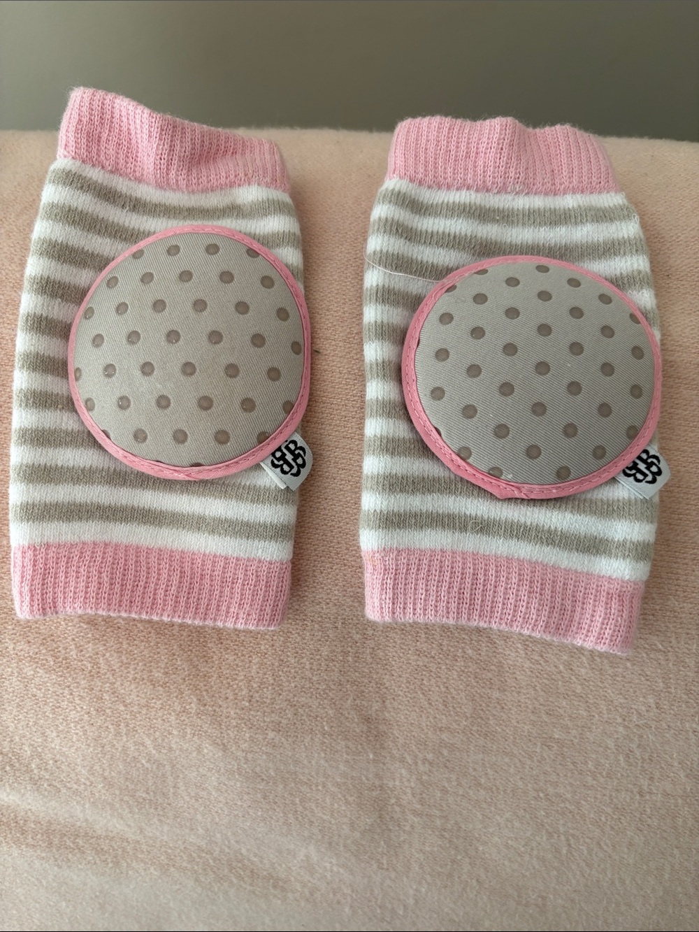 Bella Tunno Pink & Cream Striped Baby Knee Pads with Non-Slip Dots